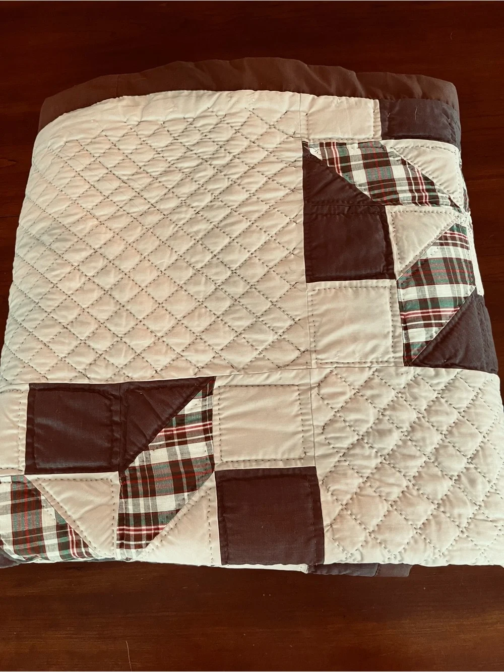 Rustic Plaid Pinwheel Patchwork Quilt Cabin Lodge Cottagecore Brown Tan